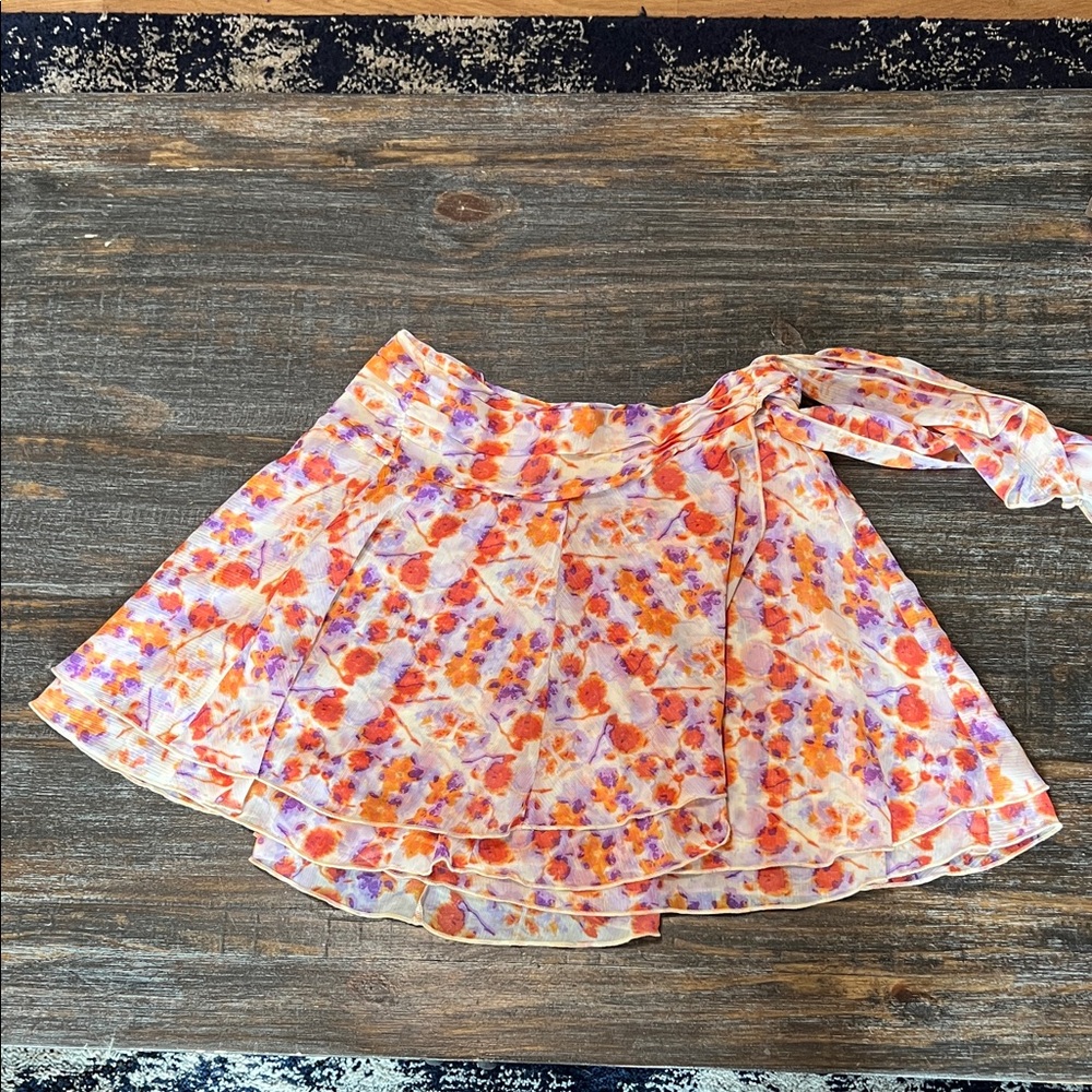 Aerie Asymmetrical Floral Skirt - Orange and Purple